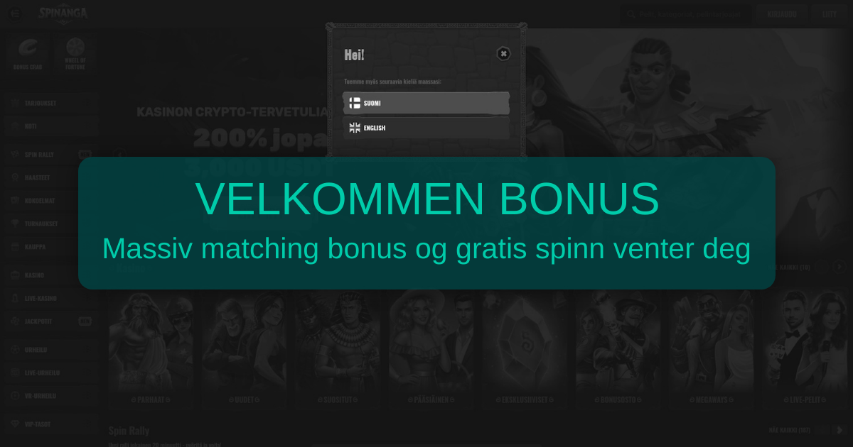 Spinanga Casino Norge - Velkomstbonus Gratis Spins Nå